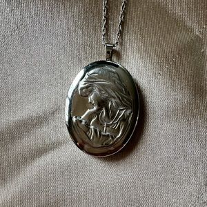 Vintage PPC Sterling Mother and Child Locket Necklace